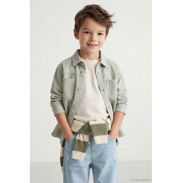 Jacheta-camasa din denim cu buzunare pe piept