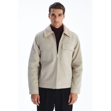 Jacheta-camasa matlasata cu fermoar - Gri deschis