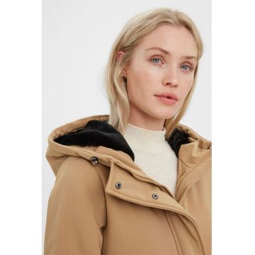 Jacheta cu gluga si buzunare cu fermoar - Maro deschis