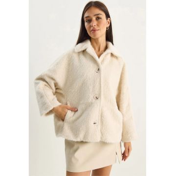 Jacheta dama  supradimensionata - fleece - crem natural