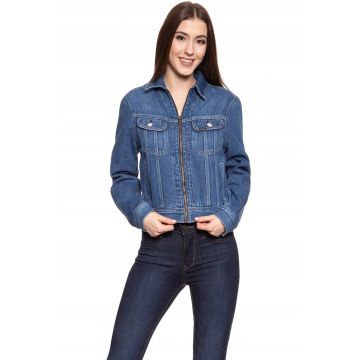 Jacheta dama -  zip cropped - jeans - regular - albastru -