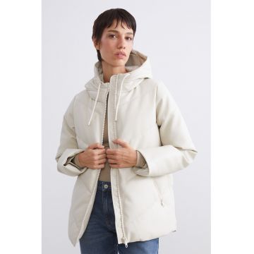Jacheta de piele ecologica cu gluga - Alb
