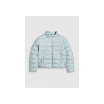 Jacheta de puf  pentru fete - turcoaz - umplutura sintetica - guler inalt - design usor - poliester