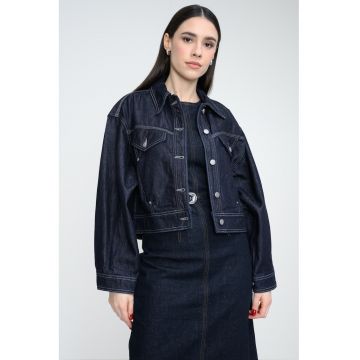 Jacheta din amestec de lyocell si denim - Bleumarin