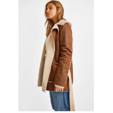 Jacheta din blana shearling sintetica - Maro deschis/Bej deschis