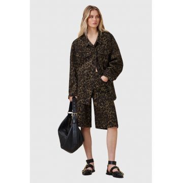 Jacheta din denim cu animal print Willow - Maro inchis/Maro camel