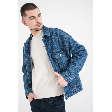 Jacheta din denim cu imprimeu - Albastru inchis