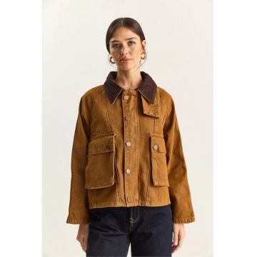 Jacheta din denim supradimensionata  cu buzunare - maro - Maro deschis
