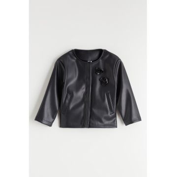 Jacheta din piele ecologica cu inchidere cu capse - Negru