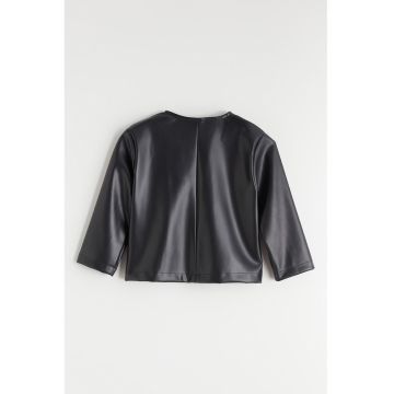 Jacheta din piele ecologica cu inchidere cu capse - Negru