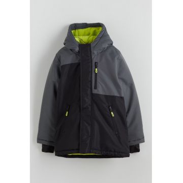 Jacheta matlasata cu fermoar - Negru/Gri/Verde neon