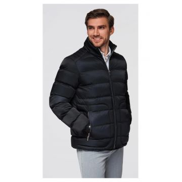 Jacheta matlasata lucioasă cu guler înalt  OM-JALP-0218 - Negru