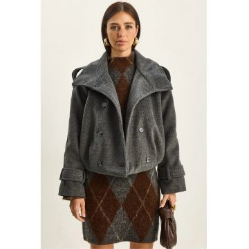 Jacheta supradimensionata  gri carbune - textil