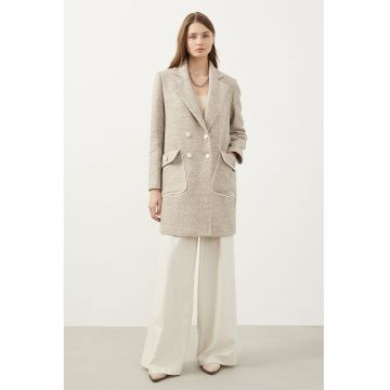 Palton cu model si doua randuri de nasturi - Bej melange