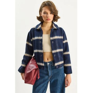 Palton dama HiCCUP - jacheta texturata - albastru - textil