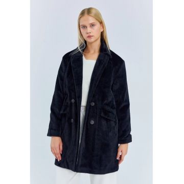 Palton dama -  midi gros - negru - textil