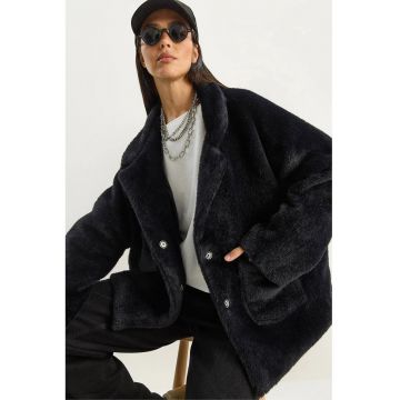 Palton dama -  supradimensionat - negru - fleece -