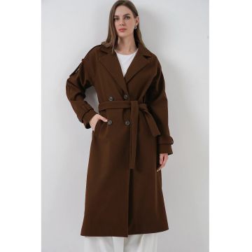 Palton dama  texturat - maro - bumbac