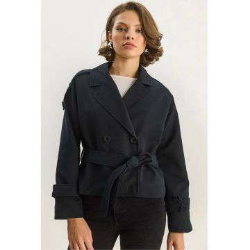 Palton dama -  trenci supradimensionat - negru - textil -