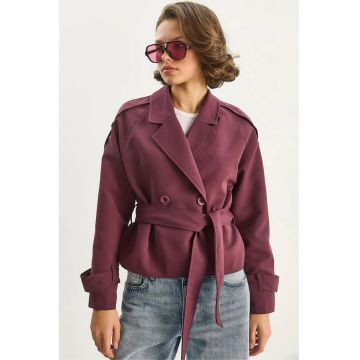 Palton dama -  trenci supradimensionat - rosu burgund - textil