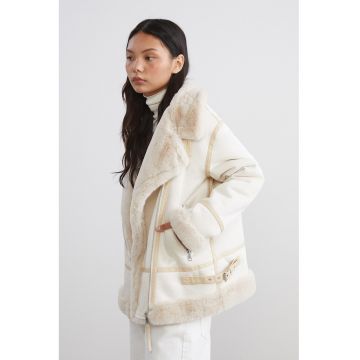 Palton de blana shearling sintetica - Crem