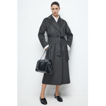 Palton din amestec de lana cu cordon - Gri inchis