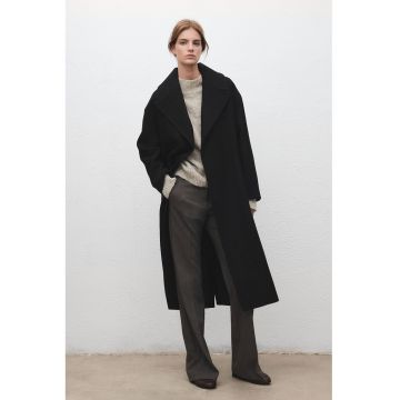 Palton din amestec de lana cu cordon - Negru