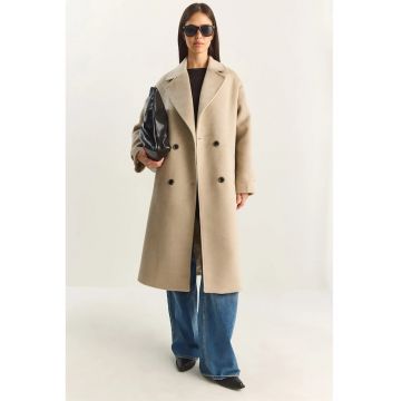 Palton lung dama supradimensionat - Bej