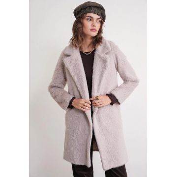 Palton lung texturat  guler de jacheta - bej natural - textil