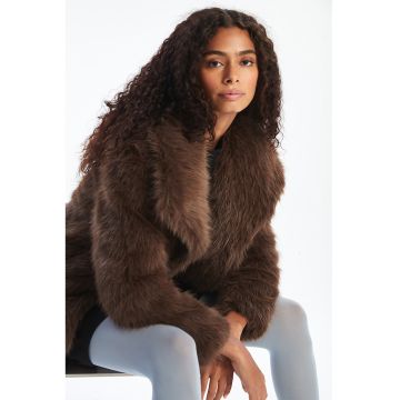 Palton scurt cu blana sintetica - Maro