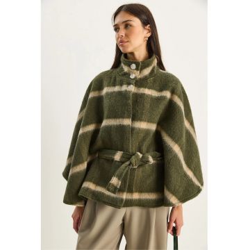 Palton scurt dama  textil - verde/bej -