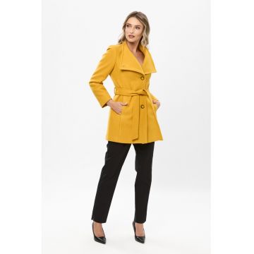 Palton scurt din amestec de lana cu inchidere cu cordon - Galben