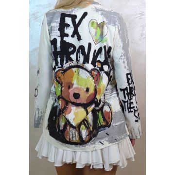 Sacou de zi GRAFFITI, cu imprimeu pop-art, Go To Shop, Alb, Marime S/M