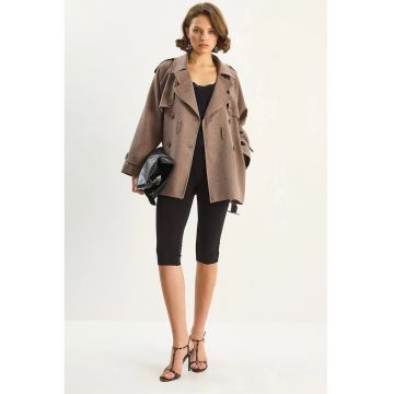 Trenciuri -  Femei - Trench midi LUCCI din amestec de bumbac cu inchidere cu nasturi - Mocha Brown -