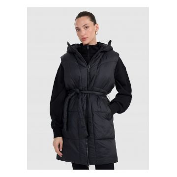 Vesta lunga de puf  negru - gluga - hidrofob - poliester - pentru femei -