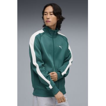 Bluza de trening regular-fit cu guler mediu si fermoar - Alb/Verde smarald