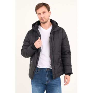 Geaca cu gluga si guler mediu - Negru