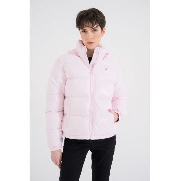 Geaca cu vatelina si logo - Roz pal