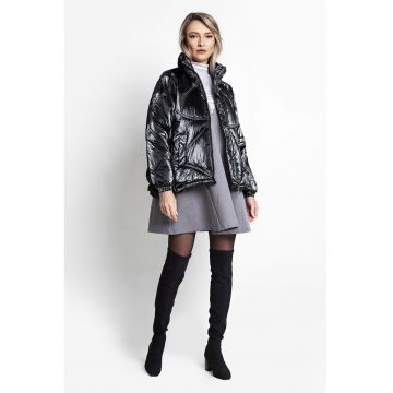 Geaca lejera cu slituri laterale cu fermoar - Negru