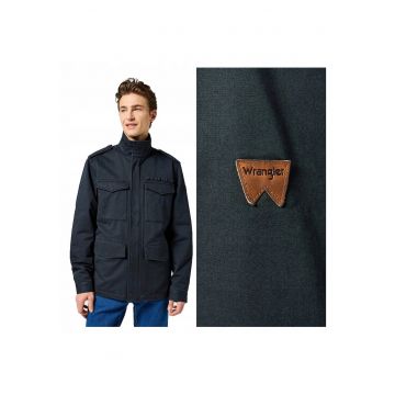 Jacheta Barbati -  Field Jacket - Regular Fit - Design Clasic - Fara Gluga - Fermoar - Bumbac - Negru