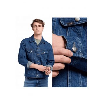 Jacheta Barbati -  Relaxed Rider Jacket - Regular Fit - Cu Guler - Cu Nasturi - Caldura Si Confortabila - Maneci Lungi - Bumbac - Albastru - Albastru