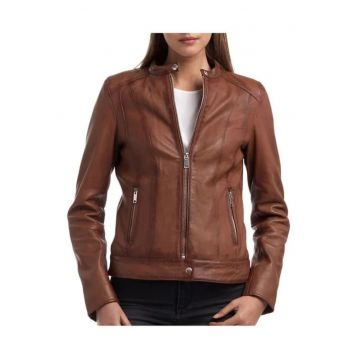 Jacheta biker din piele cu buzunare laterale -