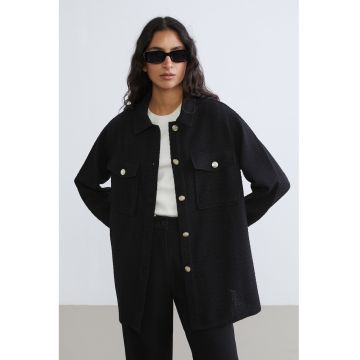 Jacheta-camasa cu nasturi contrastanti - Negru
