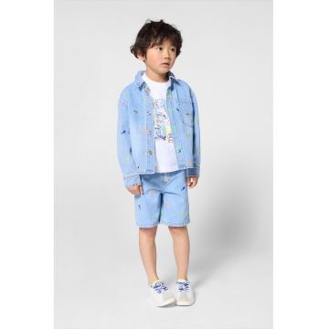 Jacheta-camasa de denim cu broderie - Albastru