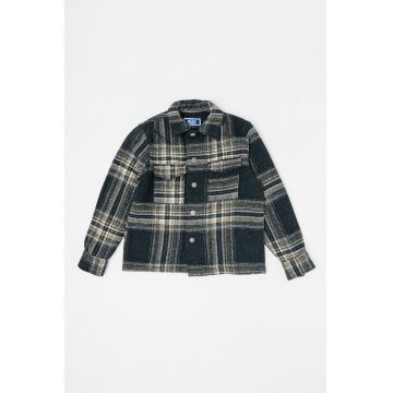 Jacheta-camasa in carouri cu buzunare aplicate - Verde inchis/Verde masliniu/Alb murdar