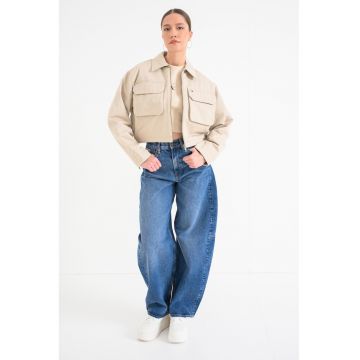 Jacheta crop cu fermoar - Maro nisip