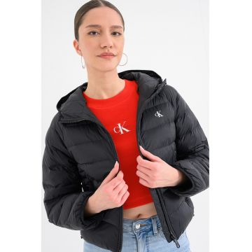 Jacheta crop matlasata cu gluga - Negru