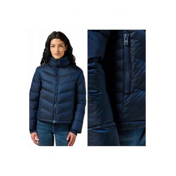 Jacheta Dama -  Short Puffer Jacket - Regular Fit - Design Clasic - Fara Gluga - Fermoar - Bumbac - Marime XL - Albastru