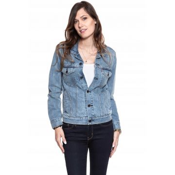 Jacheta Dama -  Trucker Jeans - Regular Fit - Denim Design - Fara Gluga - Cu Nasturi - Bumbac - Marime XS - Albastru