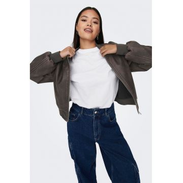 Jacheta de piele ecologica cu terminatie elastica - Maro inchis